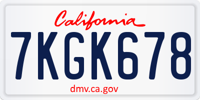 CA license plate 7KGK678