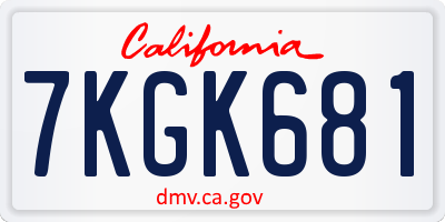 CA license plate 7KGK681