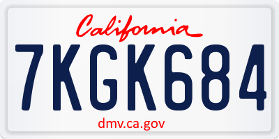 CA license plate 7KGK684