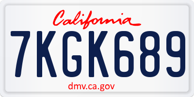 CA license plate 7KGK689