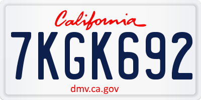 CA license plate 7KGK692