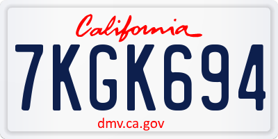 CA license plate 7KGK694