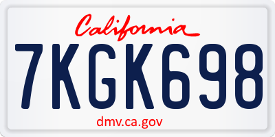 CA license plate 7KGK698
