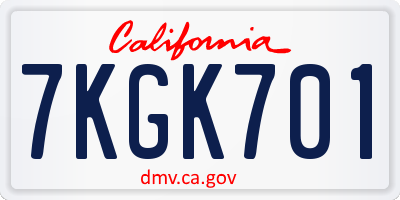 CA license plate 7KGK701