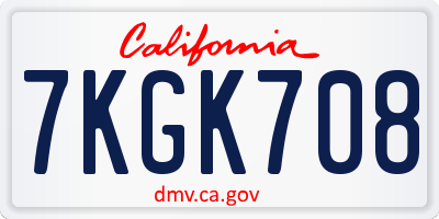 CA license plate 7KGK708