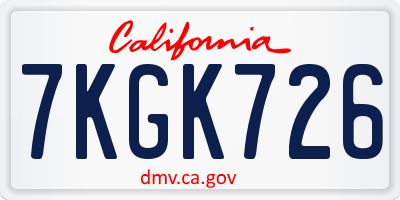 CA license plate 7KGK726