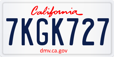 CA license plate 7KGK727