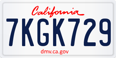 CA license plate 7KGK729
