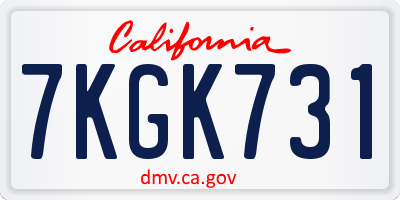 CA license plate 7KGK731