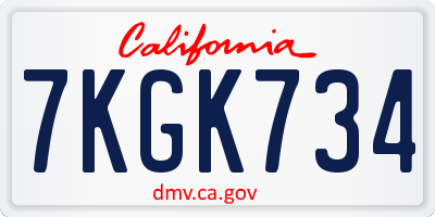 CA license plate 7KGK734