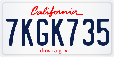 CA license plate 7KGK735