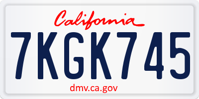 CA license plate 7KGK745