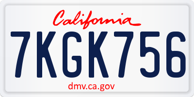 CA license plate 7KGK756
