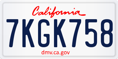 CA license plate 7KGK758