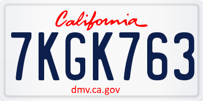 CA license plate 7KGK763