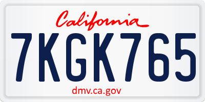 CA license plate 7KGK765