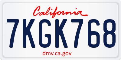 CA license plate 7KGK768