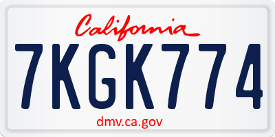 CA license plate 7KGK774