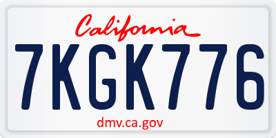 CA license plate 7KGK776