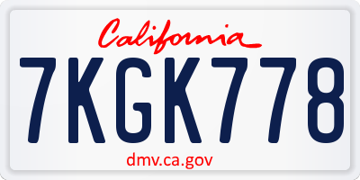 CA license plate 7KGK778