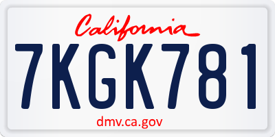 CA license plate 7KGK781