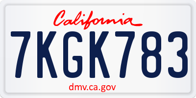 CA license plate 7KGK783