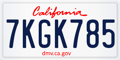 CA license plate 7KGK785