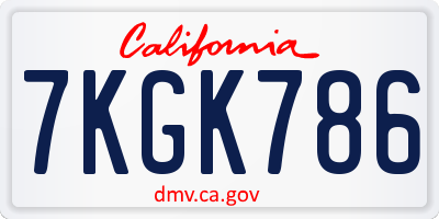 CA license plate 7KGK786