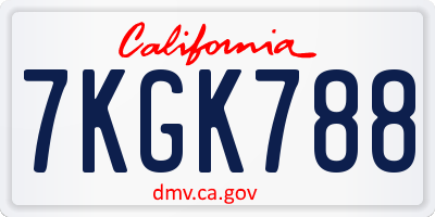 CA license plate 7KGK788