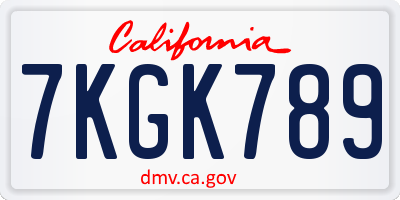 CA license plate 7KGK789