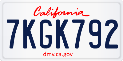 CA license plate 7KGK792