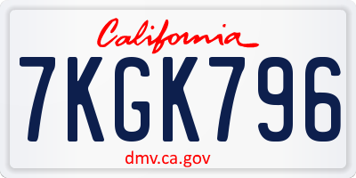 CA license plate 7KGK796