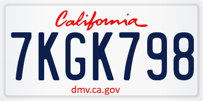 CA license plate 7KGK798
