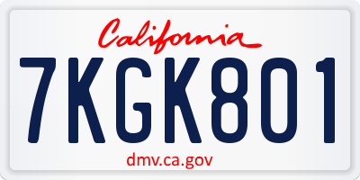 CA license plate 7KGK801