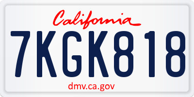CA license plate 7KGK818