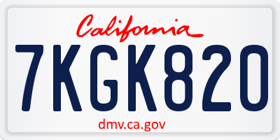 CA license plate 7KGK820