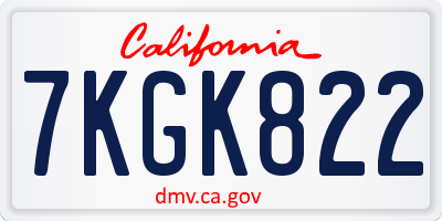 CA license plate 7KGK822