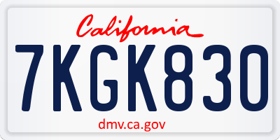 CA license plate 7KGK830