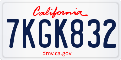 CA license plate 7KGK832