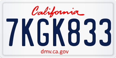 CA license plate 7KGK833