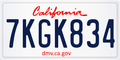 CA license plate 7KGK834