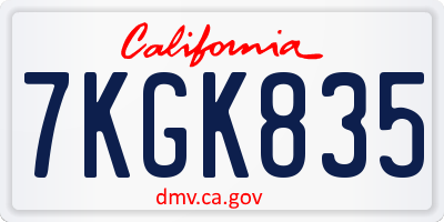 CA license plate 7KGK835