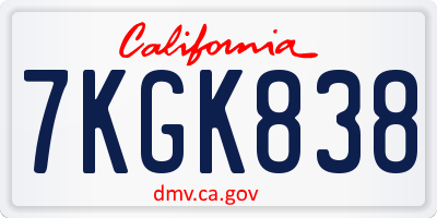 CA license plate 7KGK838