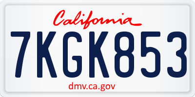 CA license plate 7KGK853