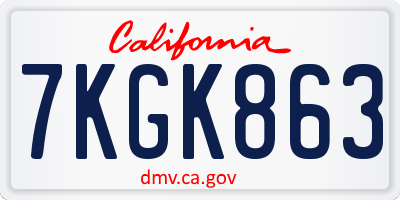 CA license plate 7KGK863