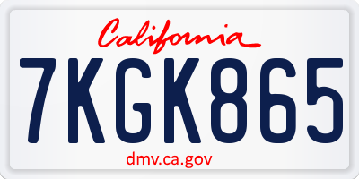 CA license plate 7KGK865