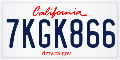 CA license plate 7KGK866