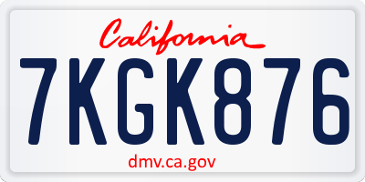 CA license plate 7KGK876