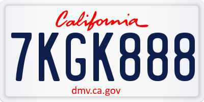 CA license plate 7KGK888