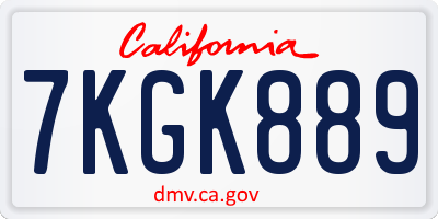 CA license plate 7KGK889